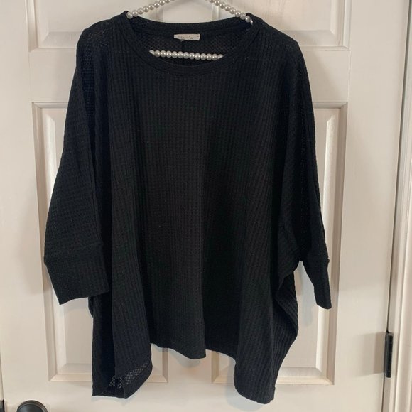 La Miel Tops - La Miel Oversized 3/4 Sleeve Waffle Knit Boxy Batwing Top Size M